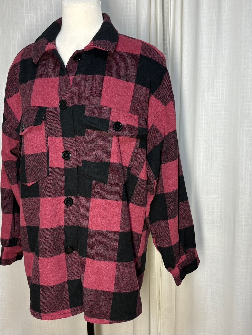 Soft Raspberry Sherbet Plaid Boxy Shacket - Picture 7 of 8